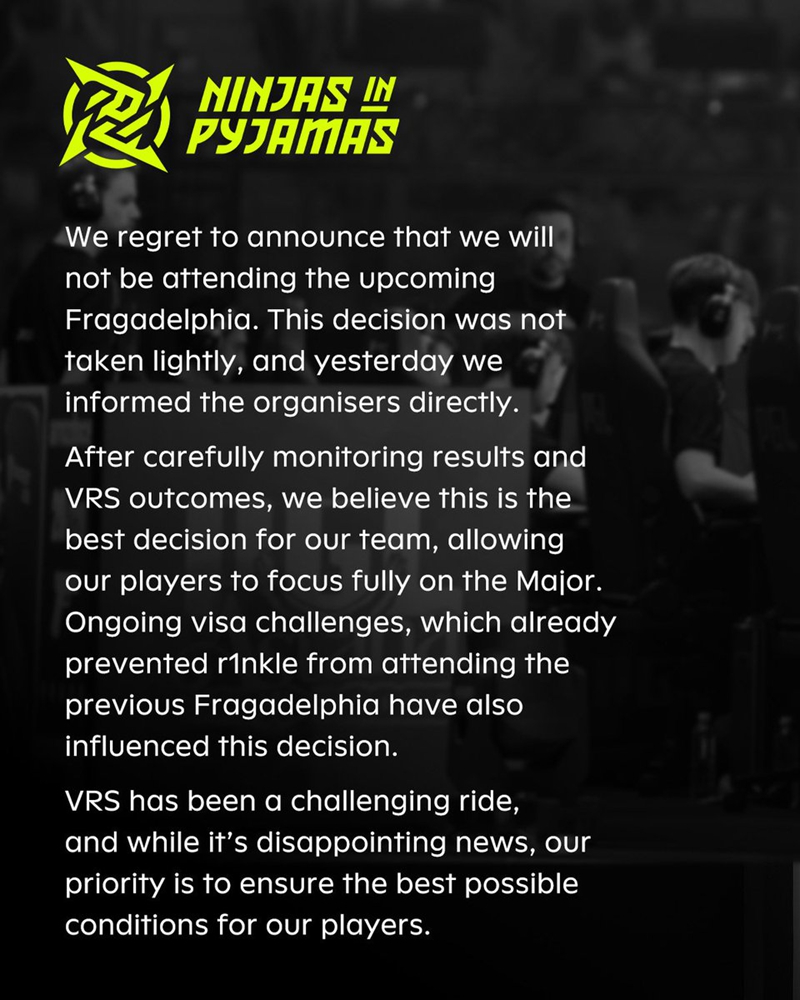 保住排名:NIP宣布退出FragadelphiaBlocktober赛事