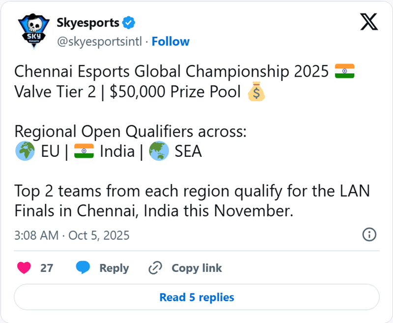 VRS的诱惑:Skyesports官宣印度线下赛