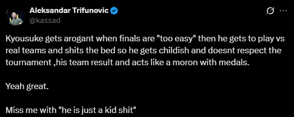 kassad谈kyousuke：他像个小孩，不尊重赛事和团队成绩