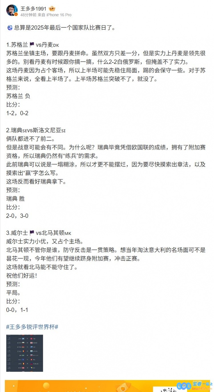 王多多解读世预欧洲区：预测苏格兰负，瑞典胜、威尔士平北马其顿，揭示背后深意！