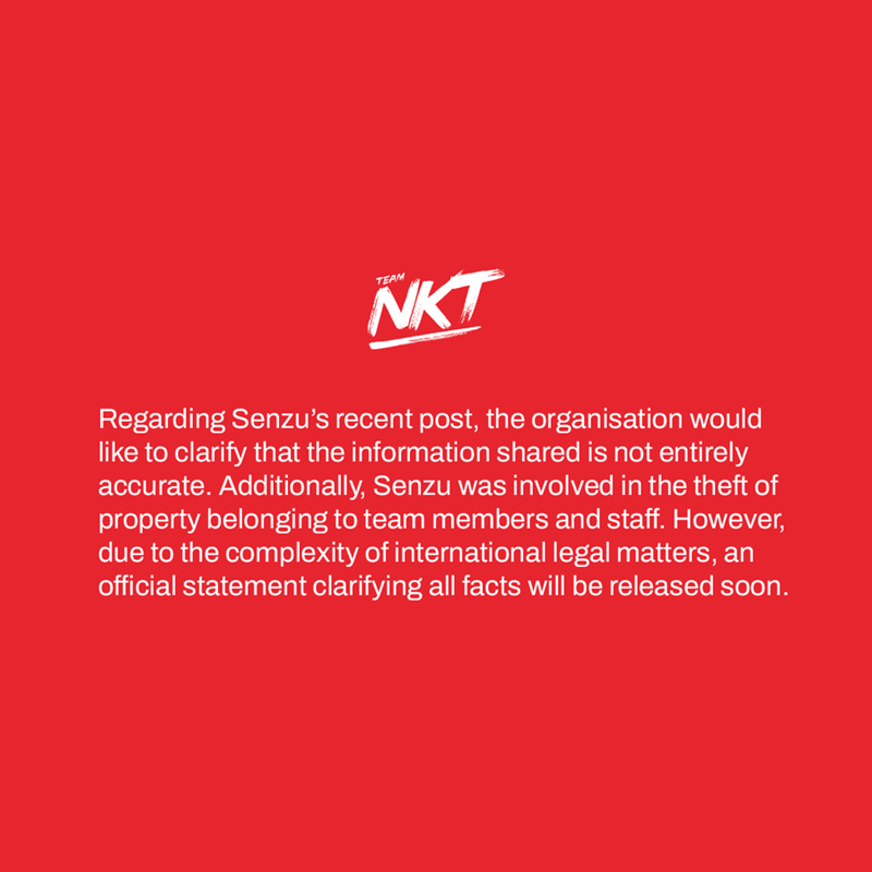 NKT俱乐部：Senzu近期声明不实，涉嫌偷盗财物