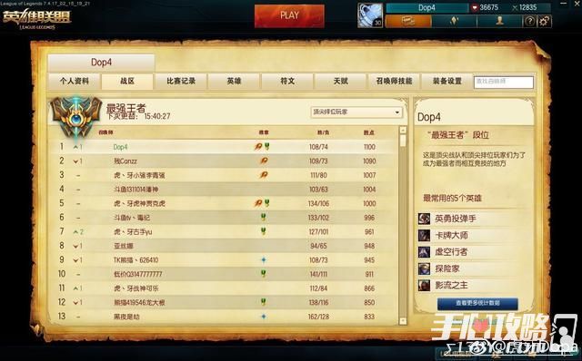 国服Rank第一易主 这个主播将dopa拉下王位