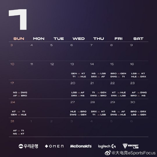 2021年LCK春季赛赛程出炉 1月13日正式开赛