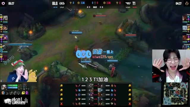 韩国T1女粉看BLGvsT1第五局：前期鼓掌庆祝，后期直接被打哭