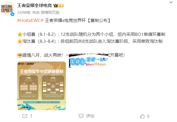 王者荣耀EWC赛制公布：梦之队为一号种子，小组赛BO1单循环