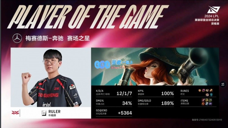 🎮Ruler女枪伤害拉满狂扫不止Kanavi茂凯逮捕RookieJDG拿赛点