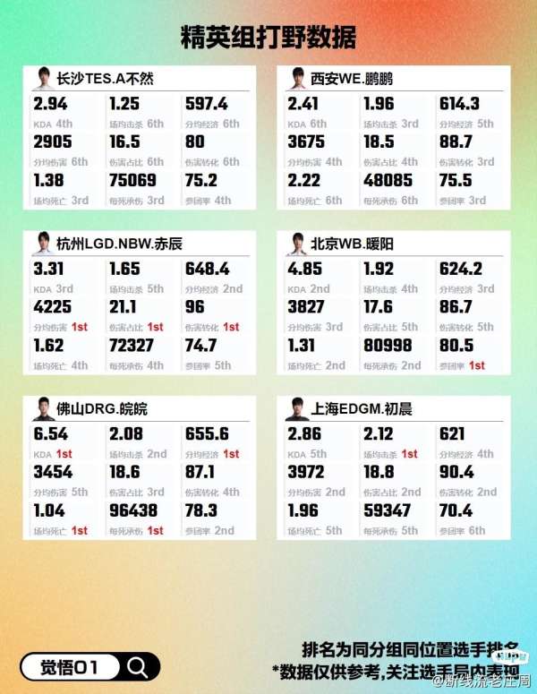 年总擂台赛阶段精英组各位置数据，谁的表现最为亮眼？