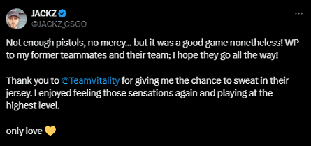 Vitality赛后动态：感谢JACKZ挺身而出