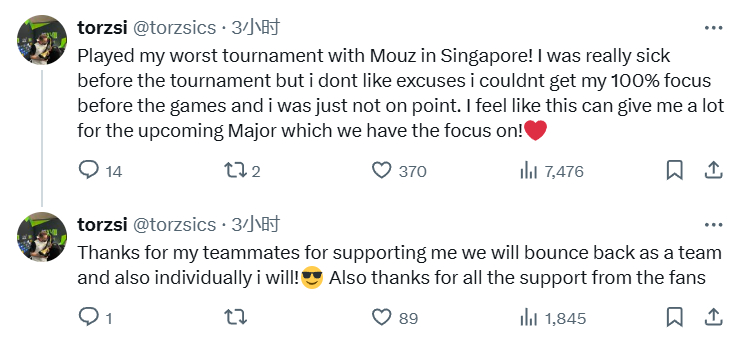 torzsi：我不喜欢找借口，但我赛前生病了