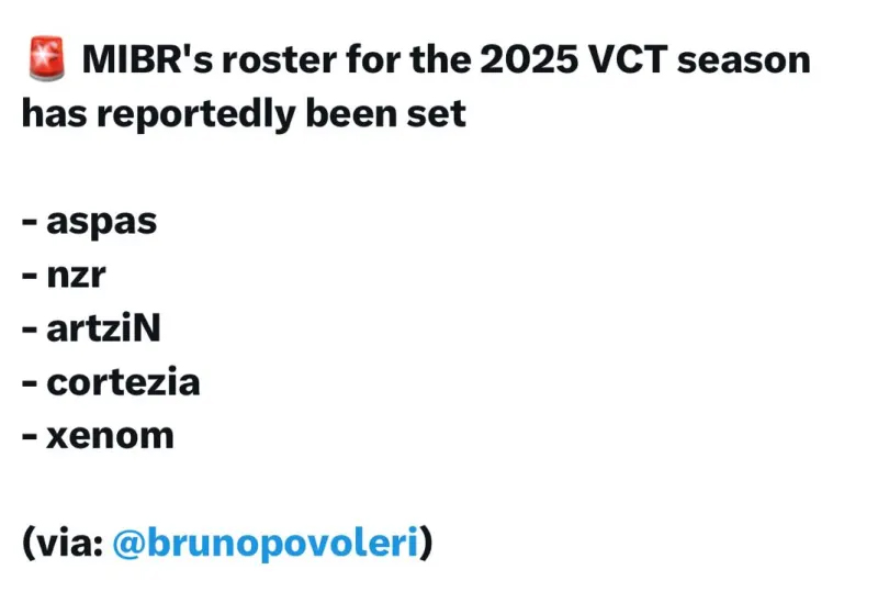 MIBR2025赛季阵容曝光，aspas领衔全新阵容出征