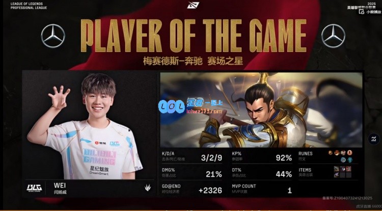 ?Weiwei对抗Weiknight库奇实力不敌BLG展现强大火力轻松拿下赛点