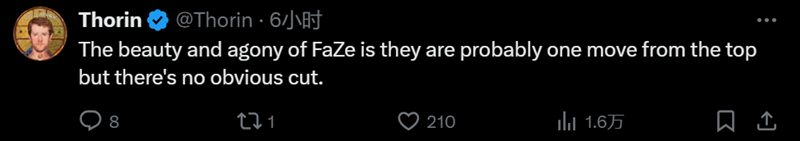 Thorin：FaZe只需换掉一人就能重回巅峰