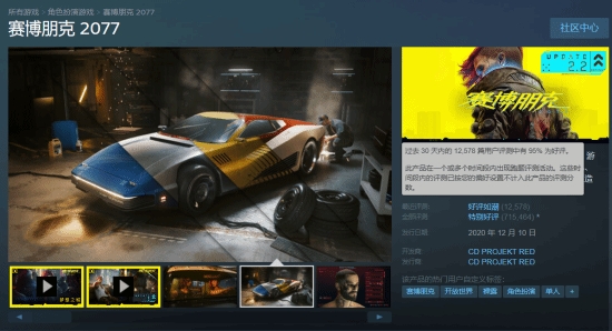 奋斗带来成功！《赛博朋克2077》Steam评价激增，总监感慨未曾奢望如此成就！
