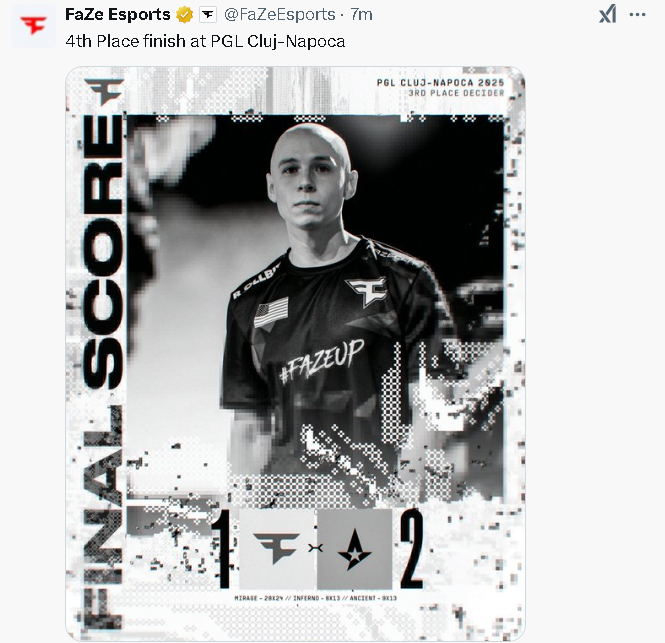 Astralis击败FaZe夺得PGL季军赛后双方动态一览