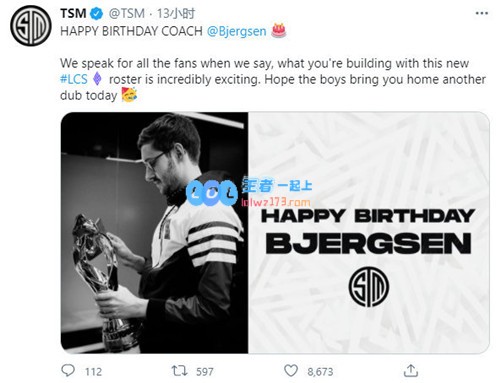 TSM为Bjergsen庆祝生日致以最诚挚的祝福生日快乐比尔森教练