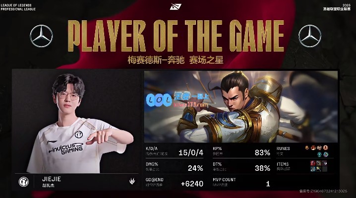 iG首局胜利在望JieJie赵信豪取15_0_4表现超越Rookie与TheShy双星荣获MVP