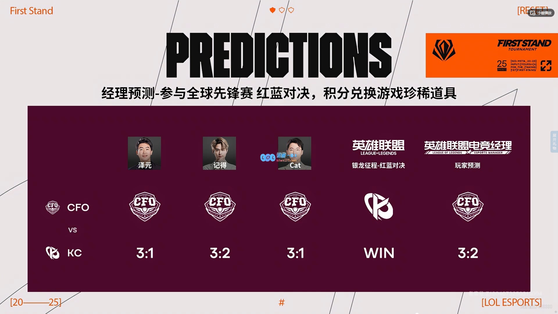 赛前预测CFO战胜KC，泽元、记得和Cat一致看好CFO夺胜