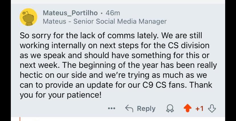 Cloud9社媒经理：本周或者下周应该会有一些消息