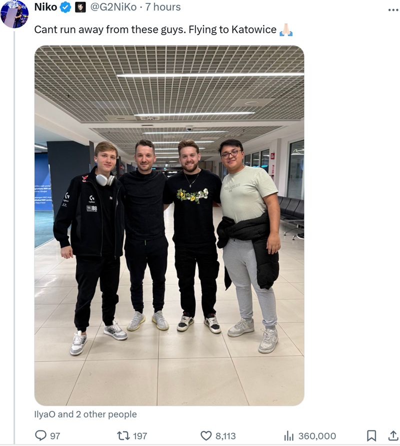 NiKo：除非赛场交手，否则会为m0NESY和G2加油喝彩
