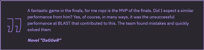 评论员DaGGeR：ropz是IEM卡托维兹决赛MVP