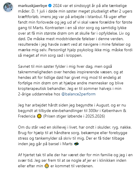 Kjaerbye宣布孩子即将出生发表长文感叹并分享人生近况