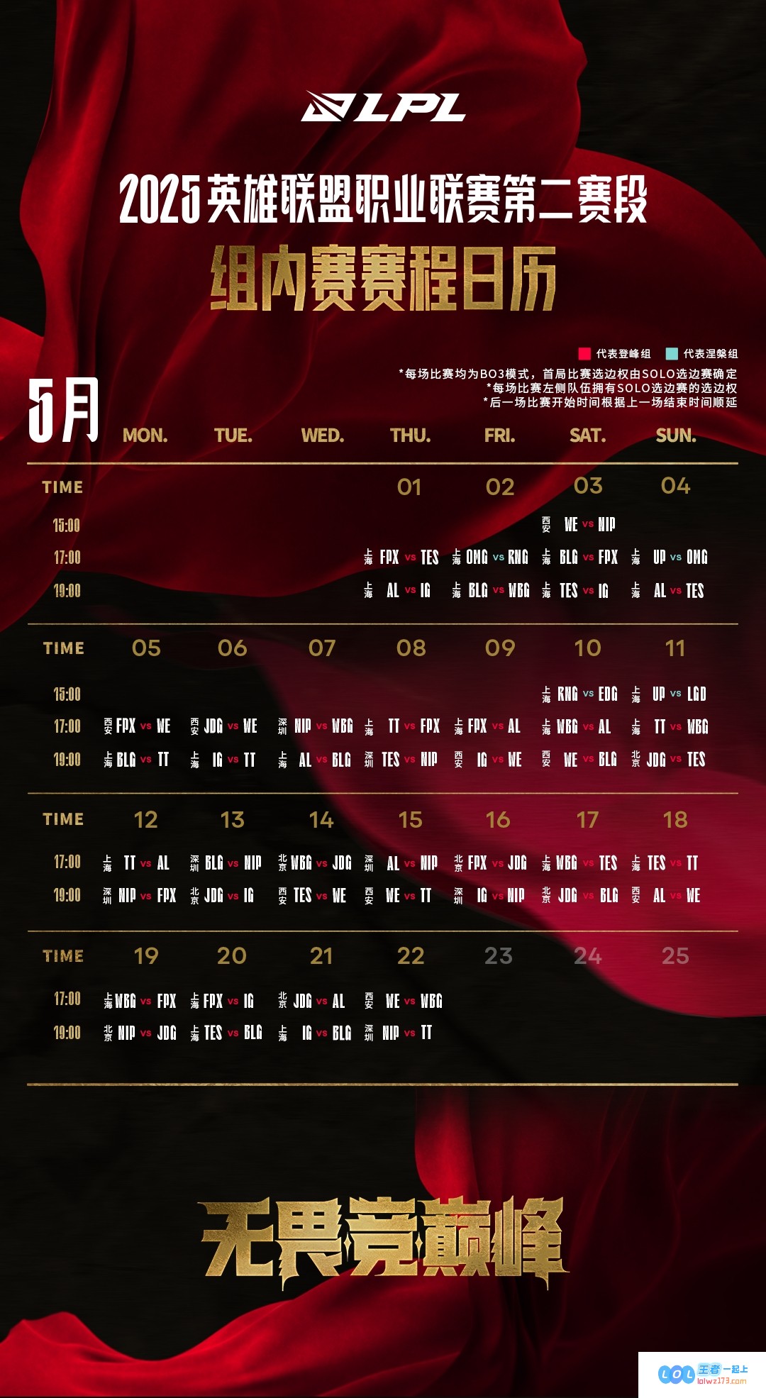 LPL第二赛段常规赛组内赛程正式公布，激动人心的赛事将于4月5日正式拉开序幕，揭幕战由iG对阵FPX！