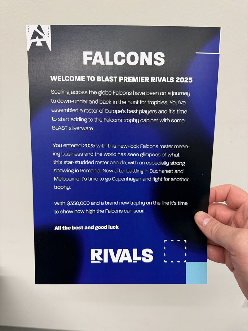 BLAST巅峰赛赛事寄语：Falcons，看看你们能飞多高！