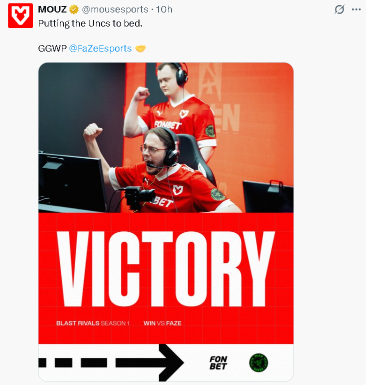 MOUZ战胜FaZe晋级BLAST巅峰赛S1半决赛赛后队员动态一览