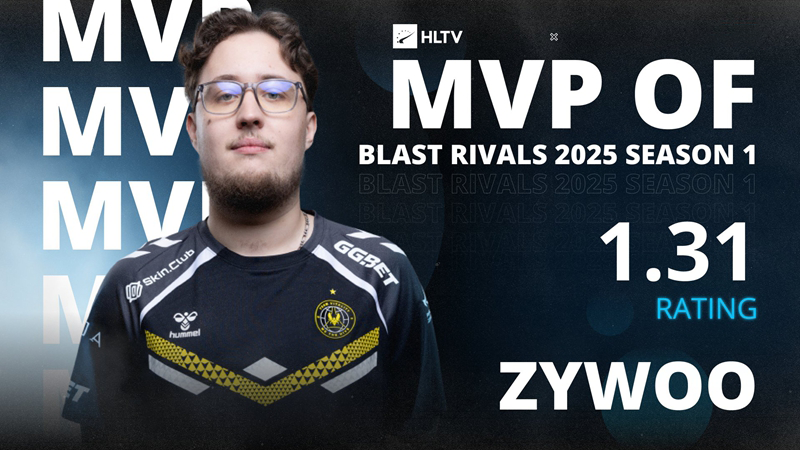 五星上将！ZywOo荣膺BLAST巅峰赛S1MVP