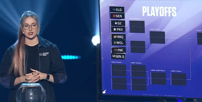 淘汰赛对阵：XLG/SEN，G2/PRX，RRQ/WOL，FNC/GEN