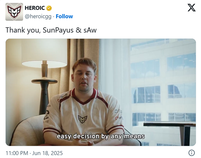 官宣：HEROIC告别sAw及SunPayus
