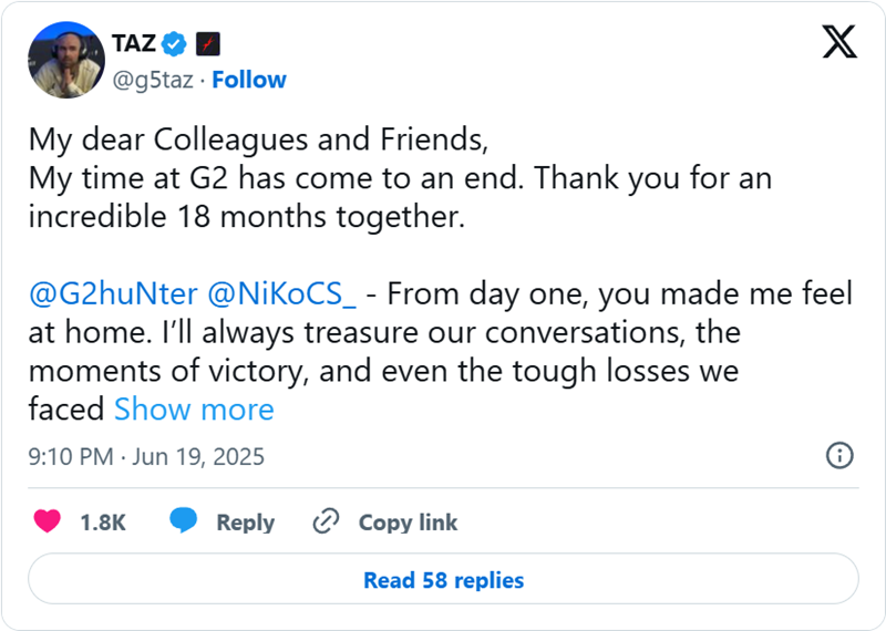 TaZ告别G2：谁知道接下来会是怎样的人生故事？
