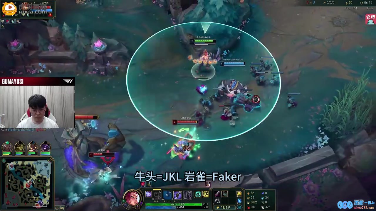 Gumayusi芸阿娜携手JKL走下撞车Faker：相赫哥技能就盯着我放啊！