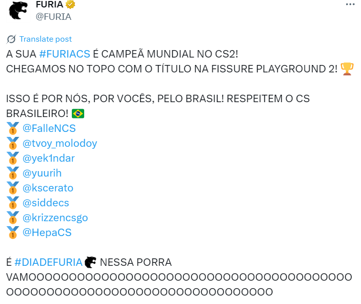 FURIA夺冠后队伍动态YEKINDAR：复兴之路永不停歇