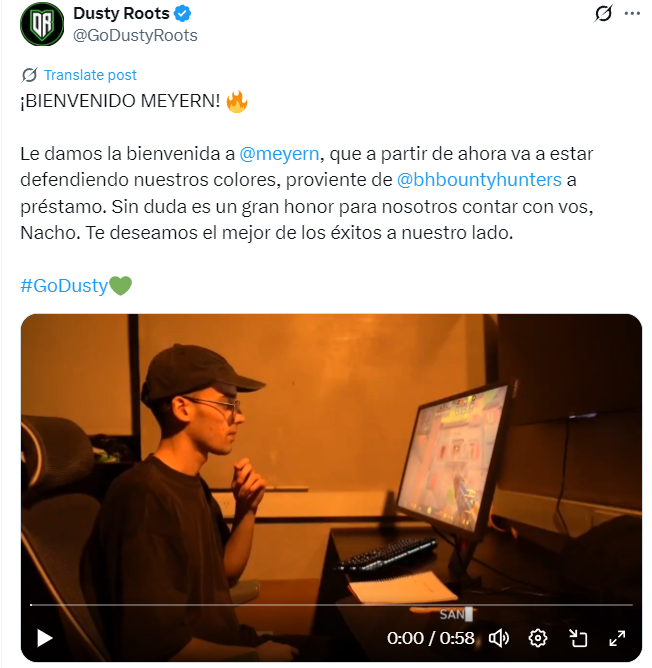 DustyRoots官宣租借阿根廷选手meyern