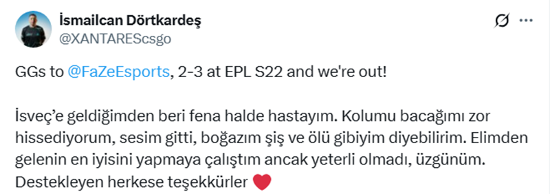 XANTARES赛后动态：自来到瑞典后病得很重