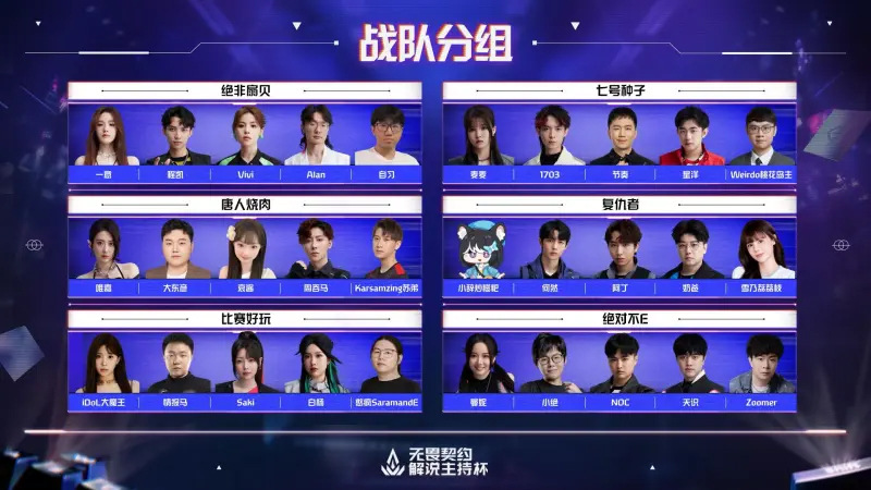 2025无畏契约解说主持杯战队分组：唯嘉、大东彦、苏弟同队